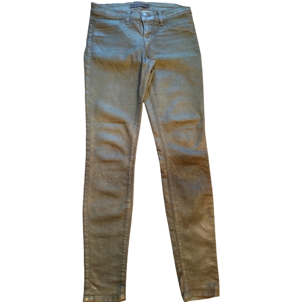 J. Brand Wax Coated Jeggings, Super Skinny, Dark Green Metallic, Size 26, NICE!!